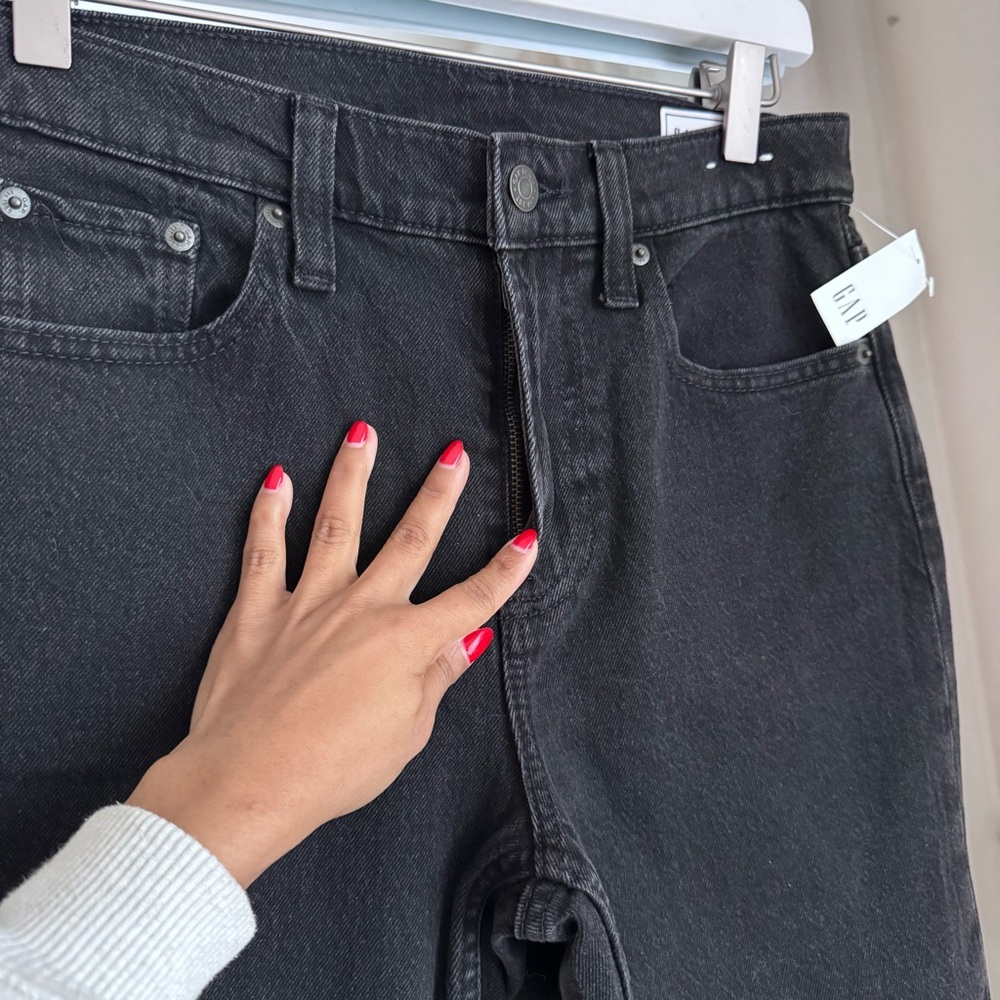 GAP Washed Black Denim 90’s Straight Cropped High Rise Jeans Size 27/4 PETITE - Picture 2 of 9